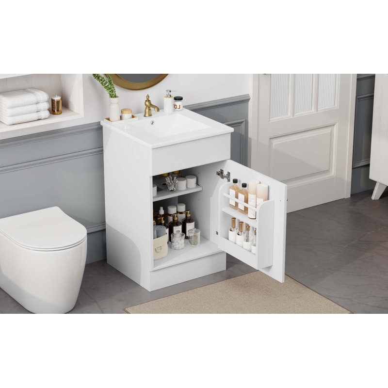 Meuble-lavabo de 20 po avec lavabo, meuble-lavabo avec tablette de porte et tablette réglable, Blanc