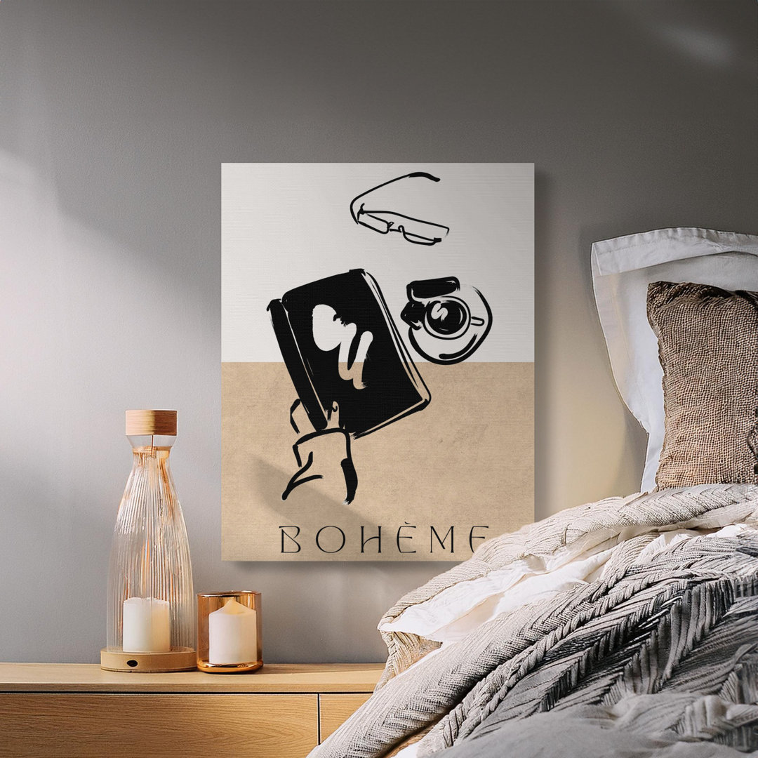 Boheme Canvas Wall Art, Book and Coffee Print, Gallery Wrapped, Ready to Hang, Modern Decor, Archival Quality