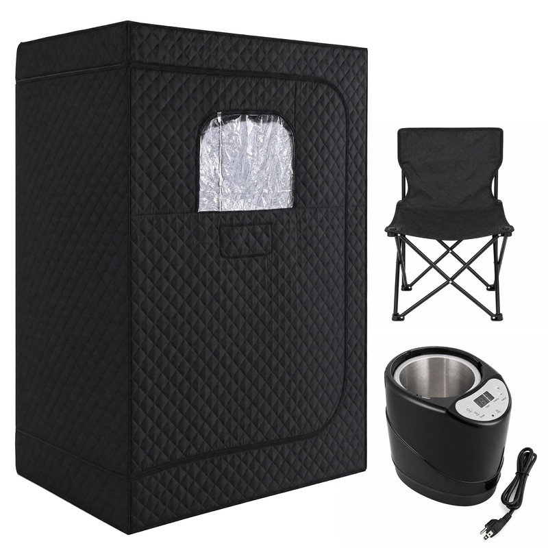 Indoor Portable Steam Sauna Tent – Personal Home Spa with Steamer, Remote, 9 Heat Levels, Folding Chair, Black