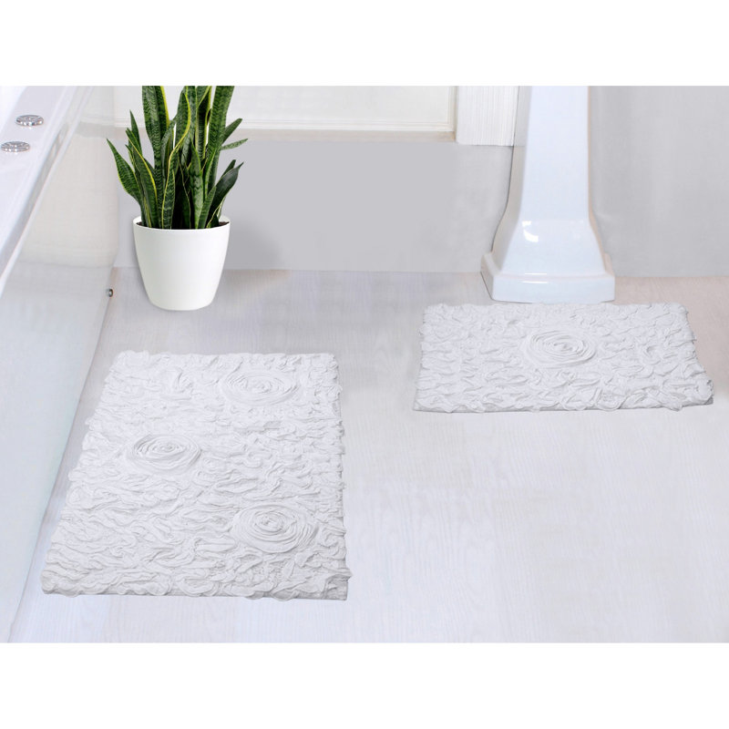 Tapis 100% coton lavable à la machine de la collection Bell Flower (ensemble de 2), Blanc
