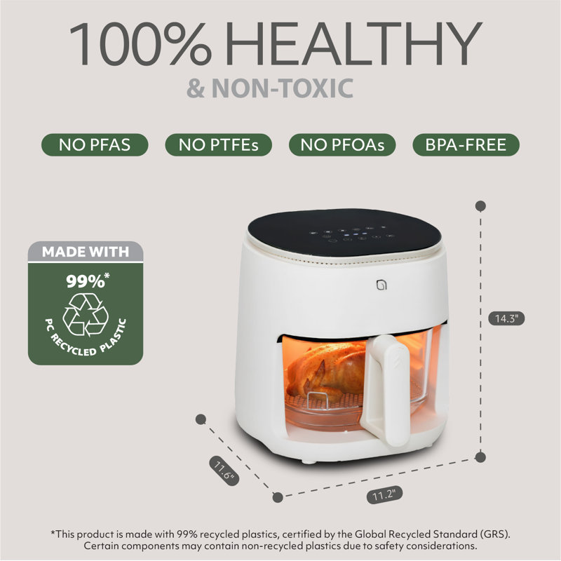 WILLOW 5QT Digital Glass Air Fryer Crafted From 99% Recycled Plastics with Digital Touch Screen - WHITE, White