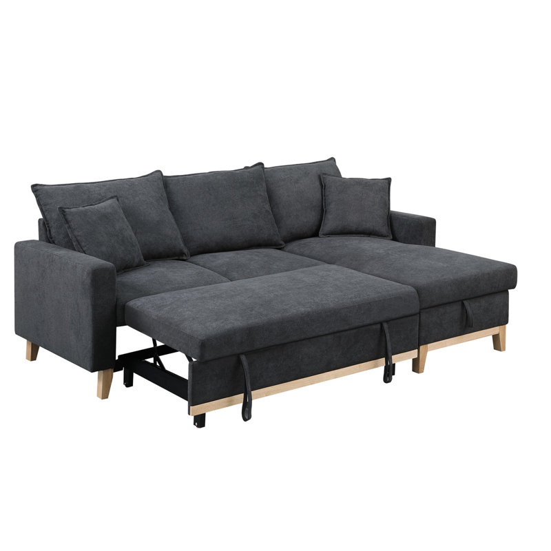 Canapé-lit modulaire réversible gris foncé avec méridienne de rangement et 2 coussins décoratifs et profondeur d'assise de 21 po