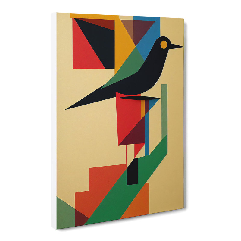Magpie Bird Suprematism - Wrapped Canvas, 50cm H x 35cm W x 3cm D
