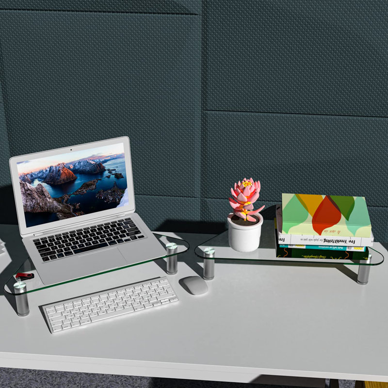 Triangle Tempered Glass Monitor Riser, Silver