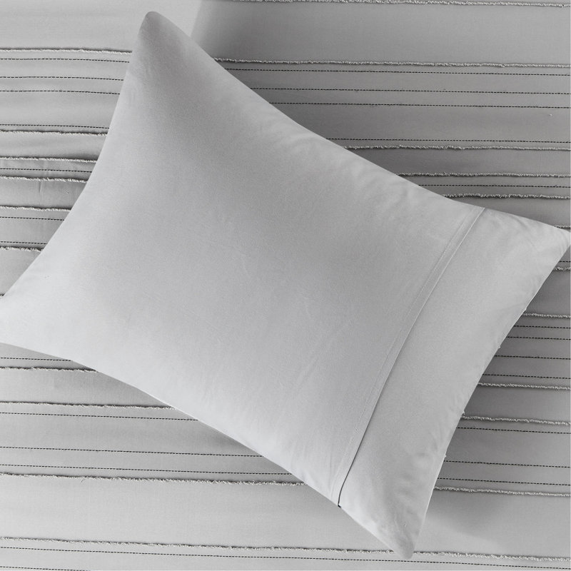 4 pièces d'édredon pour lit double / grand lit gris avec pinces, coffre-fort, 2 taies décoratives, lavable à la machine, motif tissé et coussin décoratif, preuve, étiqueté, avec motif