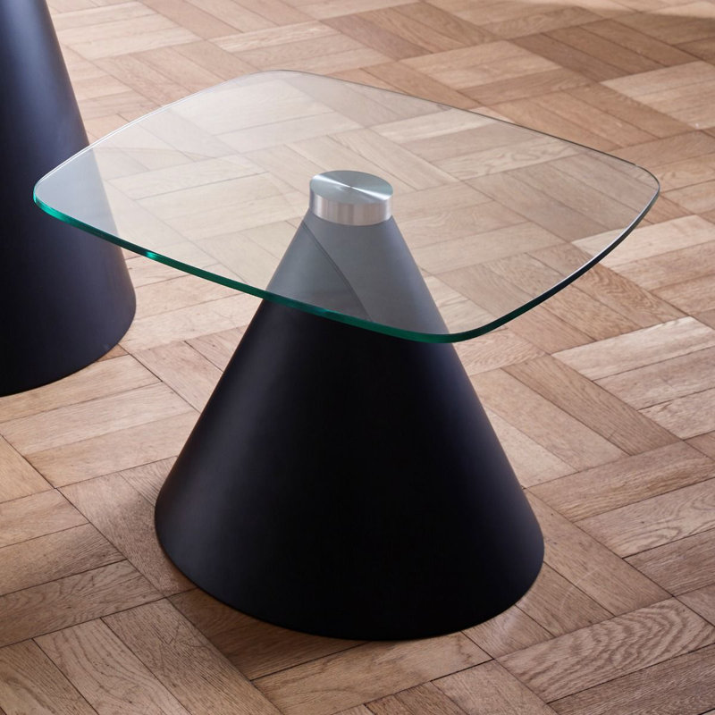 Bedminster Glass Top Pedestal End Table, Black