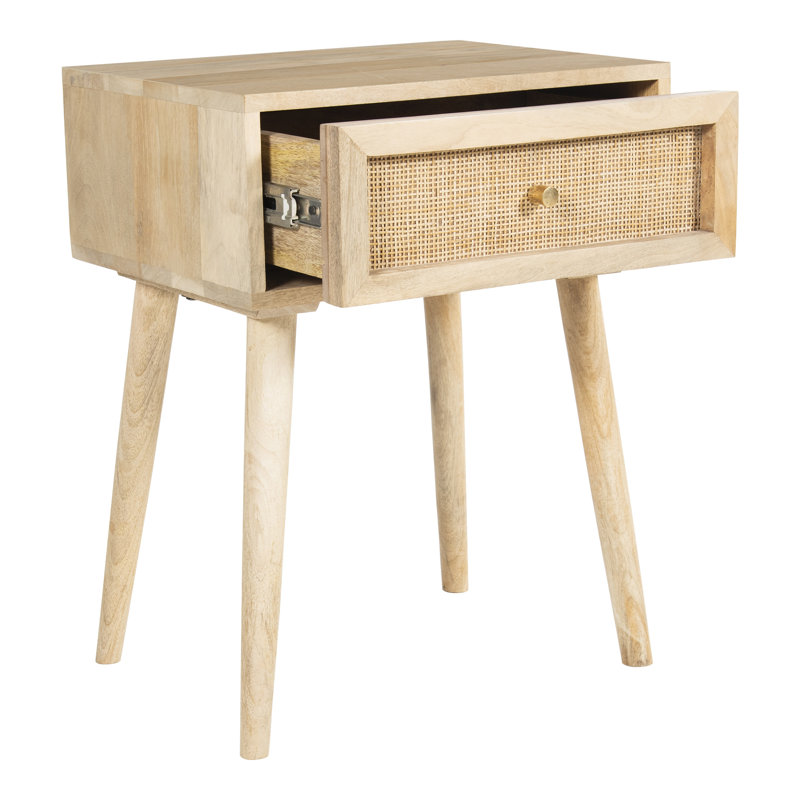 Solid Wood End Table with Storage, Natural