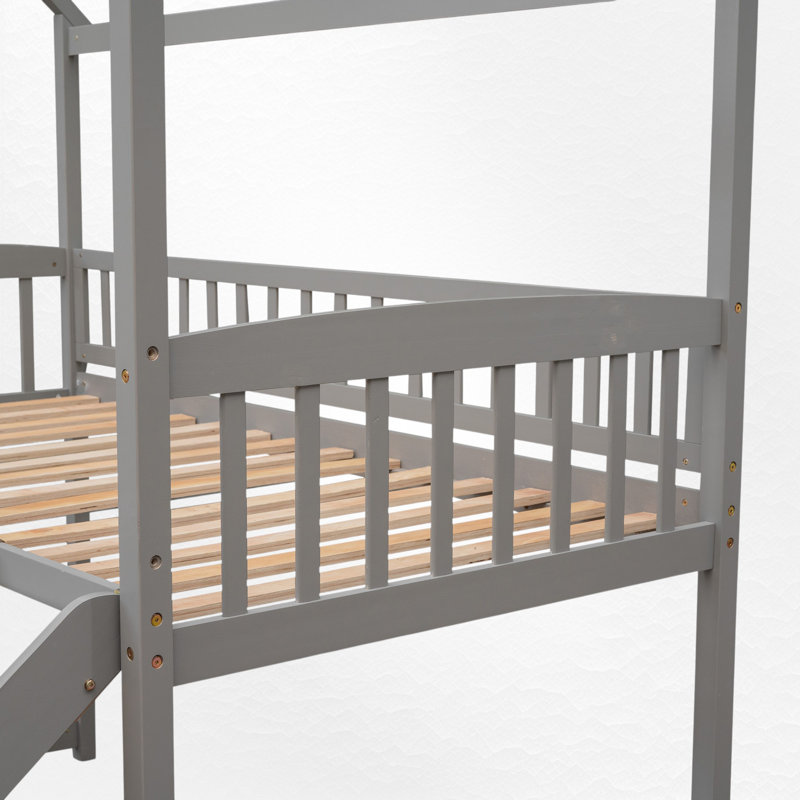 Twin Size Low Loft Bed With Slide, Gray