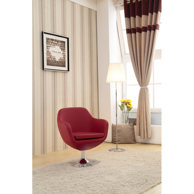 Fauteuil ballon pivotant rembourré en cuir Caisson, Similicuir rouge