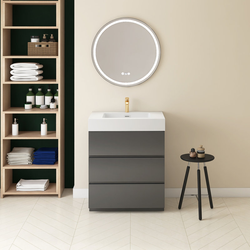 Romen 29.9'' Single Bathroom Vanity with Quartz Top, Gray, White