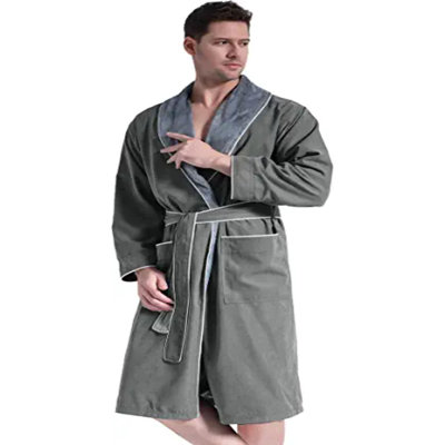 Peignoir en microfibre doublé en peluche pour homme - Peignoir d'hôtel de luxe, longueur genou, peignoir chaud - Peignoirs de spa de qualité pour homme