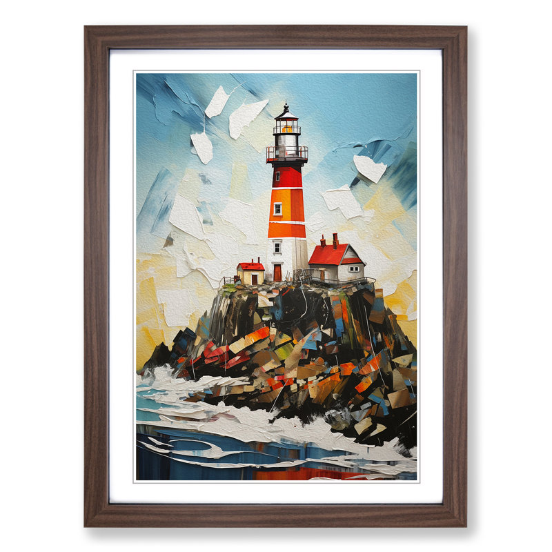 Lighthouse Contemporary - Single Picture Frame Print on Wood, Walnut, 34cm H x 25cm W x 2cm D