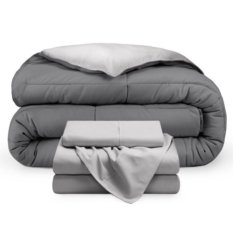 Microfiber Reversible Bed-In-A-Bag, Twin Comforter + 1 Pillowcase, Light Grey/Grey, Light Grey