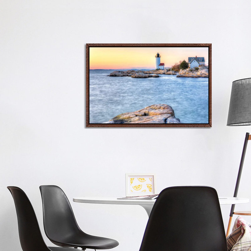 Annisquam Sunset by David Gardiner - Print on Canvas, 66.04cm H x 101.6cm W x 3.81cm D, Classic Brown Wood Framed