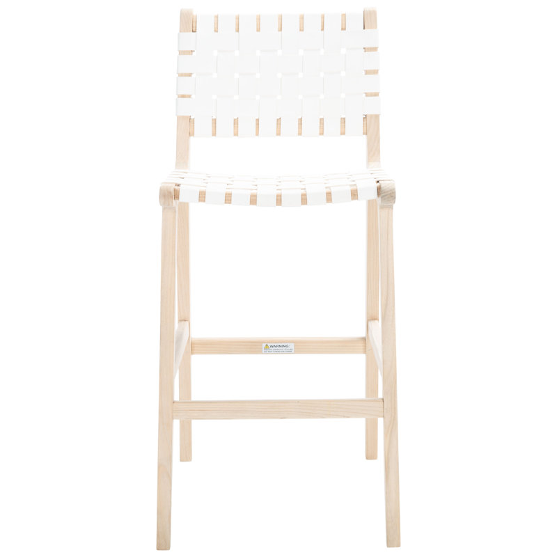Tabouret Alston, Cuir blanc / cadre naturel sans finition, Tabouret de bar (siège d'une hauteur de 29,70 po)