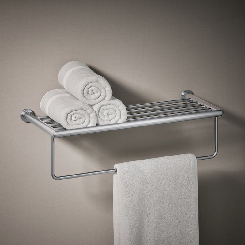 Kumin Hotelier Accent Shelf with Towel Bar, Polished Chrome