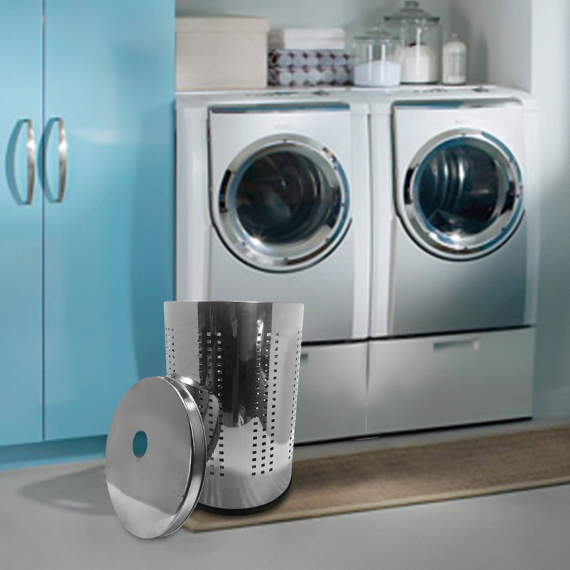 Metal Laundry Hamper, Polished Stainless Steel