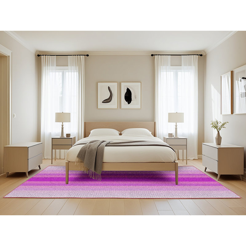 Tapis rose à rayures Khaled, Rectangle 5 pi x 8 pi