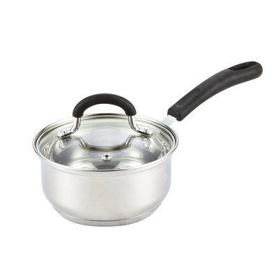 Cook N Home Professional 1 Quart Stainless Steel Saucepan with Lid, Small Kitchen Induction Cooking Sauce Pot Pan, Stay-Cool Silicone Handle, Dishwasher Safe