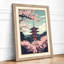 Pagoda Under Blossom Japandi - Framed Print-225999305-225999349