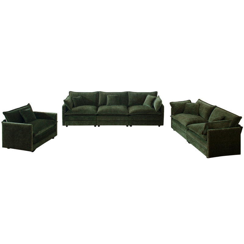 Ensemble de canapé modulaire 3 pièces (1 + 2 + 3 sièges), canapé surdimensionné à assise profonde pour le salon, Green