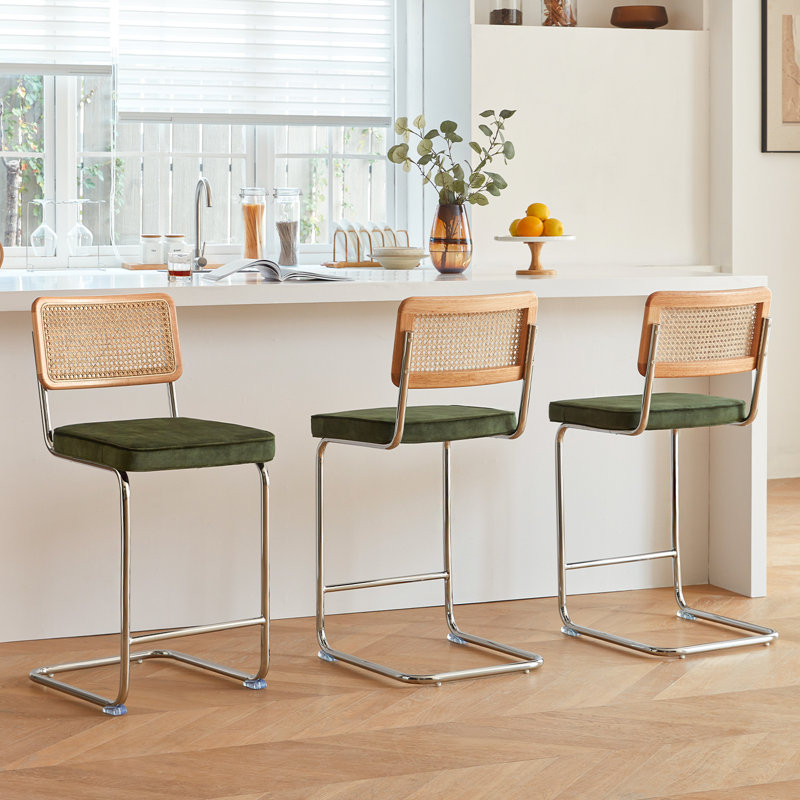 Ensemble de 3 tabourets de bar Natural Rattan, 3, Vert