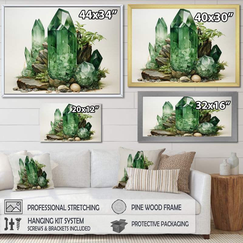 «Green Spiritual Stone Green Aventurine I», reproduction sur toile, H 24 po x l 32 po x P 1 po, Cadre flottant blanc