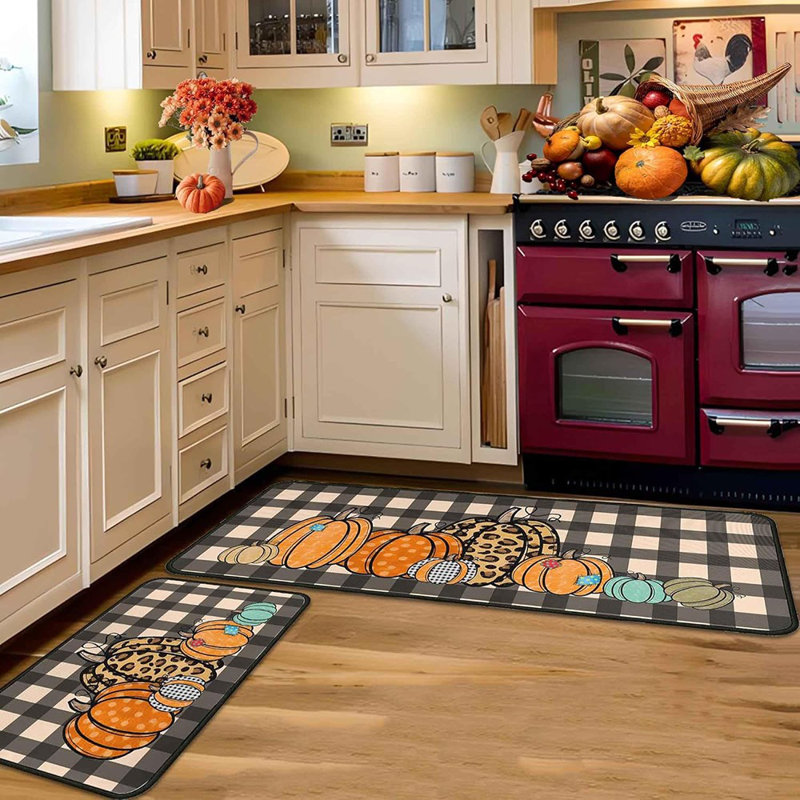 Ensemble de 2 tapis et tapis de cuisine d'automne, décorations antidérapantes de l'Action de grâce pour la maison