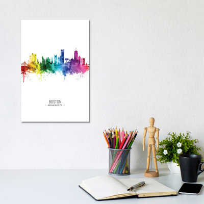 Boston Skyline Rainbow Tall by Michael Tompsett - Wrapped Canvas Print