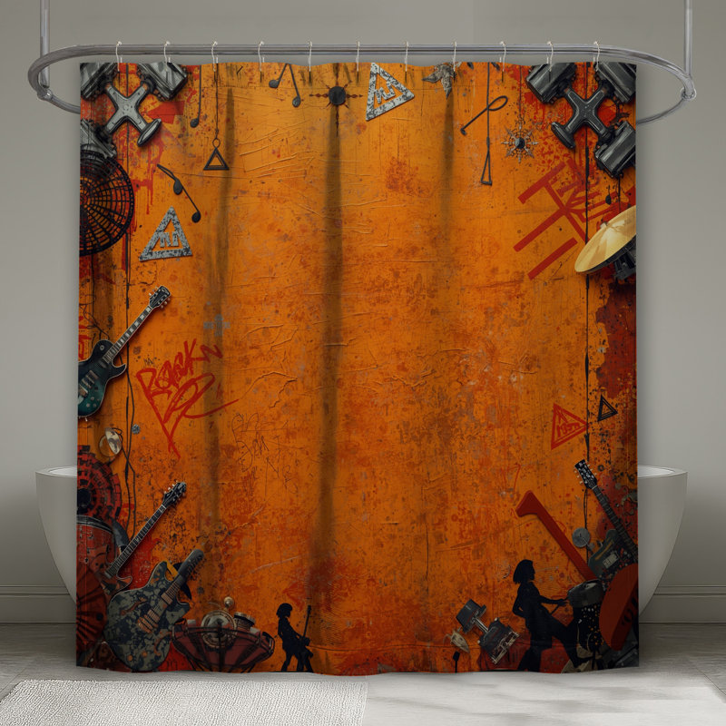 Rideaux de douche orange grunge, L 70 po x H 72 po