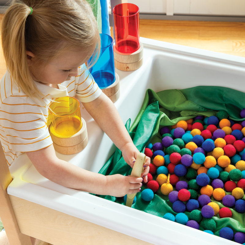 Natural Wood Kids' Sensory Table with Canopy and Bin