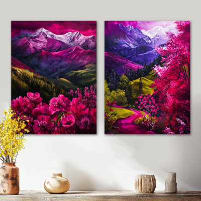 «Mountain Flower Blooms Expedition» - ensemble d'art mural en métal 2 pièces