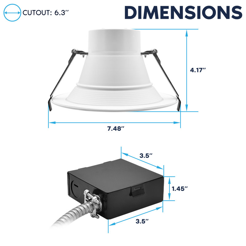 Luxrite 6 po Luminaire encastré commercial à DEL, Downlight Canless avec J-Box, 5CCT, à intensité variable, 12W-20W, jusqu'à 1900LM, IC classé 120-277V