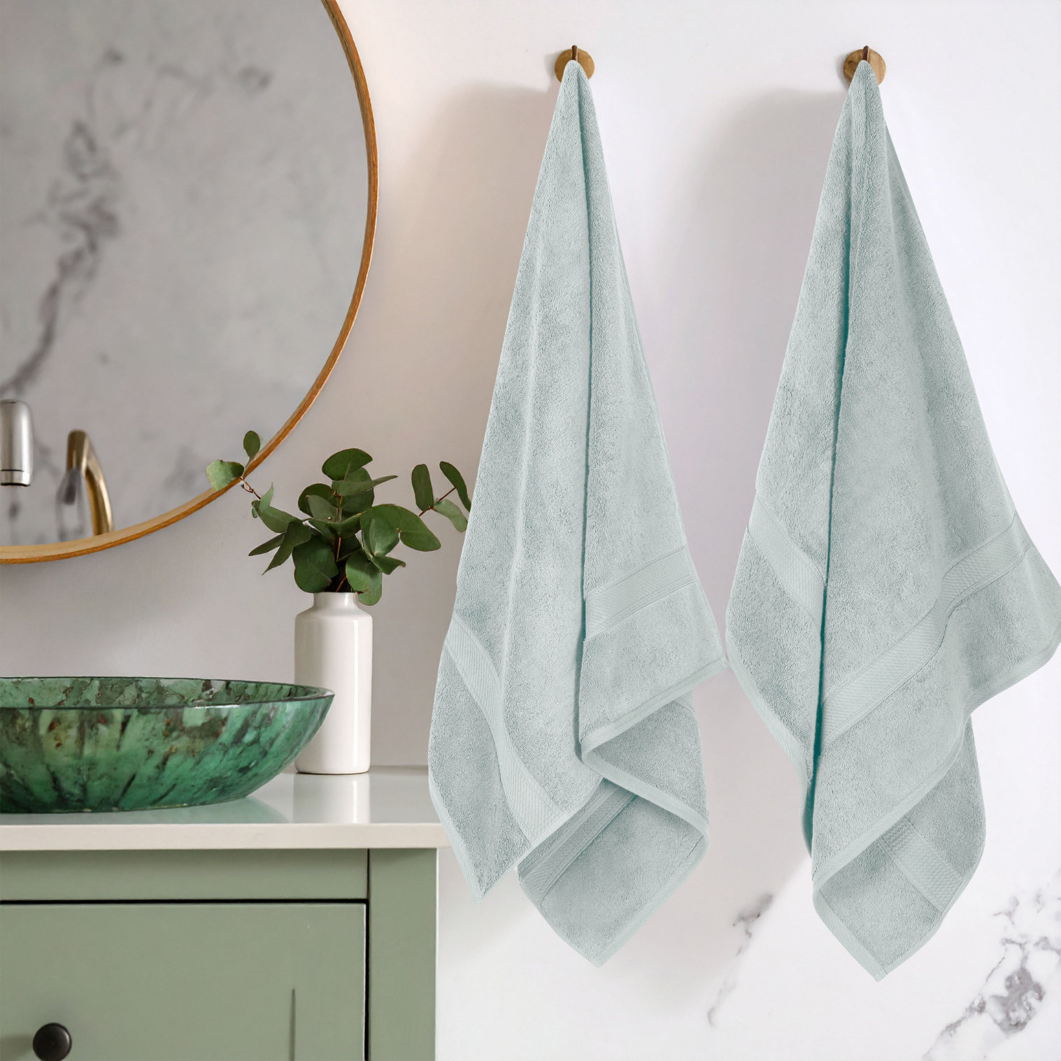 Renata 800 GSM 2 Piece Certified Egyptian Cotton Bath Towel Set , Sea Foam