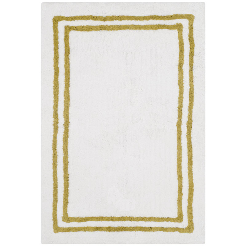 Candy Stripes Plush Bathmat Bath Rug In Beige, Mustard