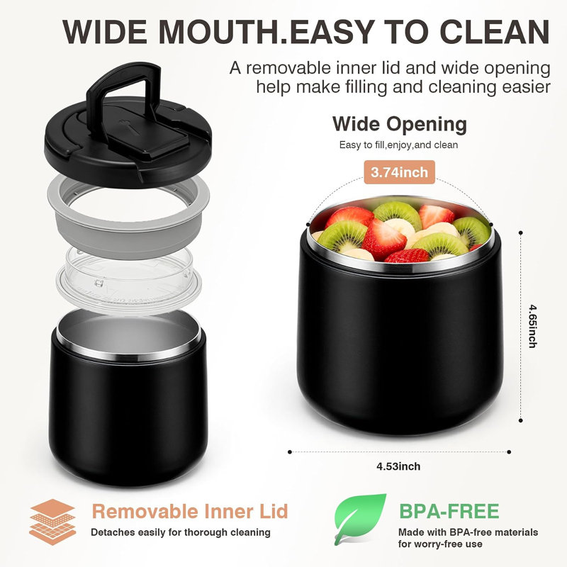 Boîte à lunch isotherme de 590 ml (20 oz) avec couvercle à boucle, en acier inoxydable 304, étanche, pour enfants.