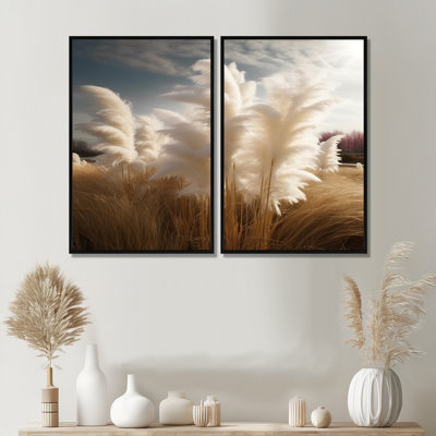 Pampa blanche Meadows III - art floral floral mural 2 panneaux