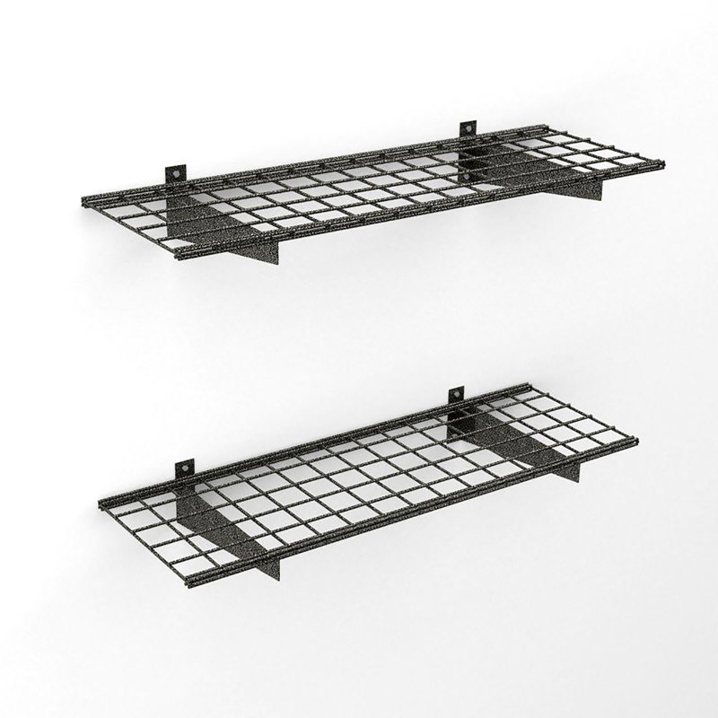 HyLoft Black Steel 48" Wall Mounted Garage Storage Shelves, Set of 2