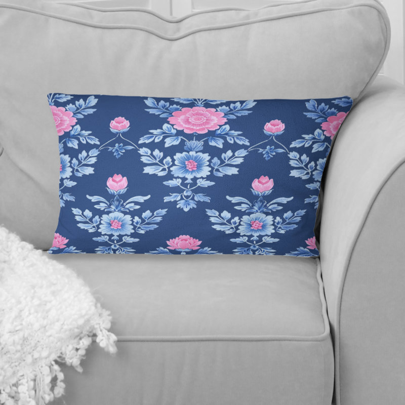 Coussin lombaire traditionnel bleu et rose