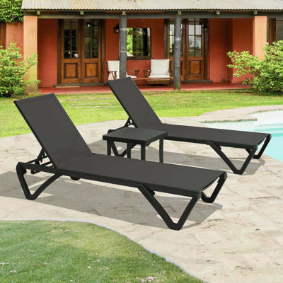 Ensemble de 2 chaises longues pour piscine avec table d'appoint, chaise longue d'extérieur réglable en aluminium