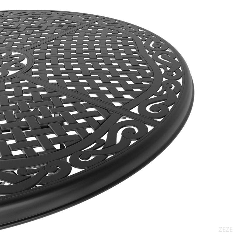 Table de salle à manger de 48 po en fonte d'aluminium avec structure noire et trou pour parasol
