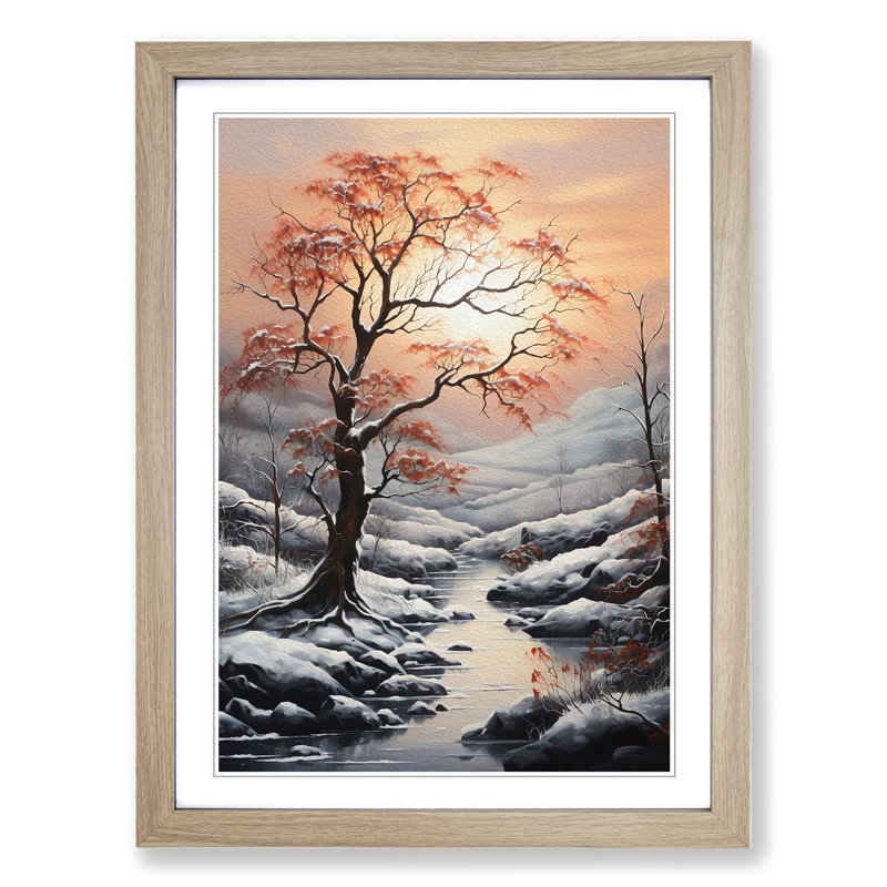 Winter Landscape Symbolism - Single Picture Frame Print on Wood, Oak, 46cm H x 34cm W x 2cm D