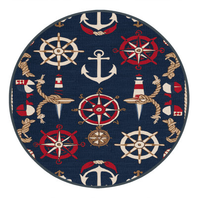 Washable Maritime Symbols Nautical Area Rug