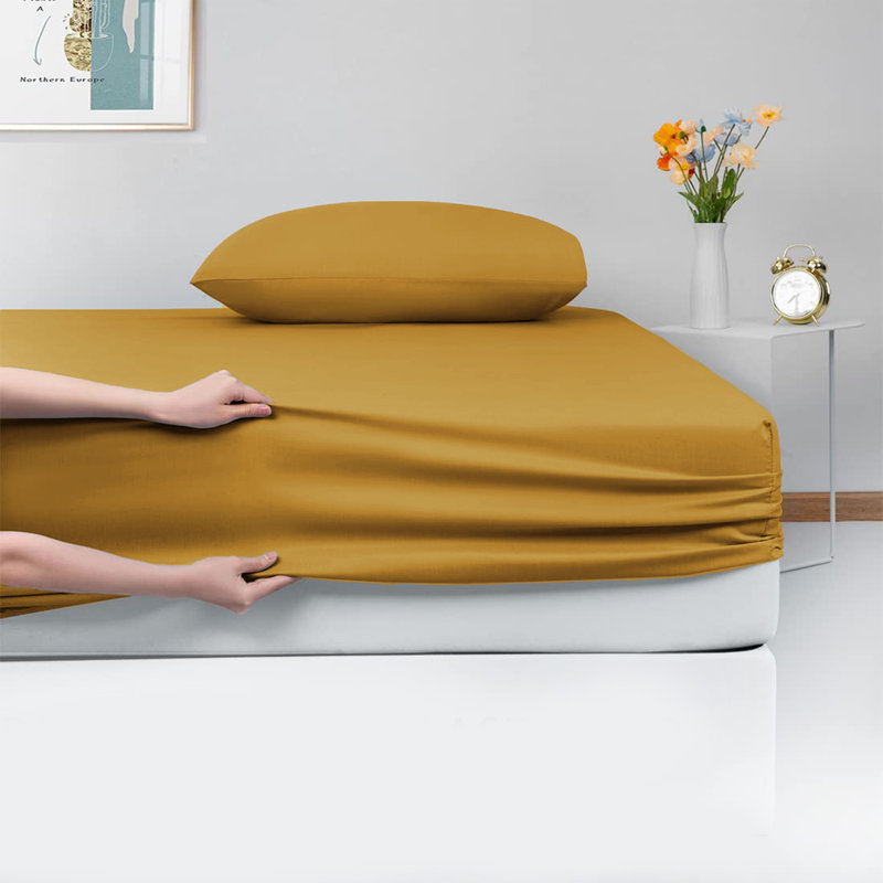 Laurne 200 Thread Count Microfiber Brushed Deep Fitted Bed Sheet, Double (4'6), Ochre