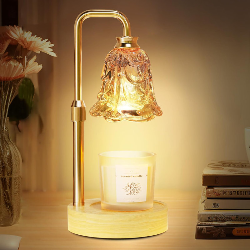 Candle Warmer Lamp With Timer & Adjustable Height Flameless Electric Wax Melter Dimmable Light For Scented Candles Gold Flower Design Home Decor