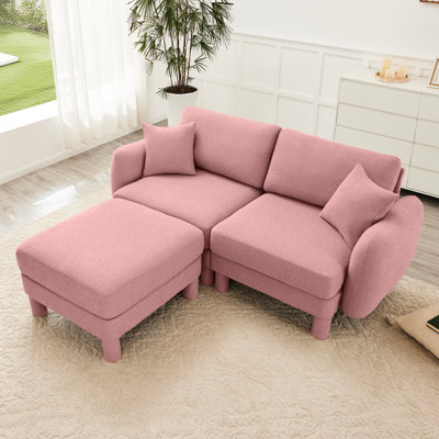 Modern Pink Boucle 2 Sectional With Elegant , Removable And Cylindrical Legs For Luxury Relaxation Upholstered Soft Seat Cushions Lounge