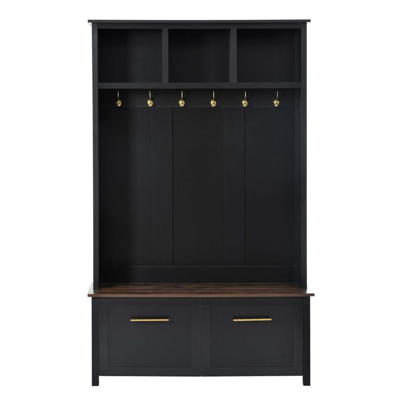 Versatile 4-In-1 Hall Tree With 6 Golden Hooks, Black