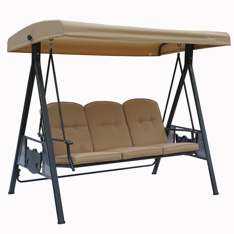 Balancelle de patio à 3 places avec support Kozyard Herbert, baldaquin ajustable, balancelle d'extérieur autoportante pour la cour arrière, près de la piscine, balcon beige