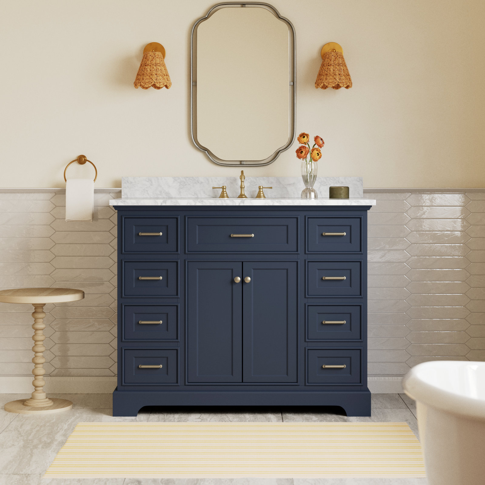 Ronnie 48'' Single Bathroom Vanity, Marine Gray, Carrara Marble