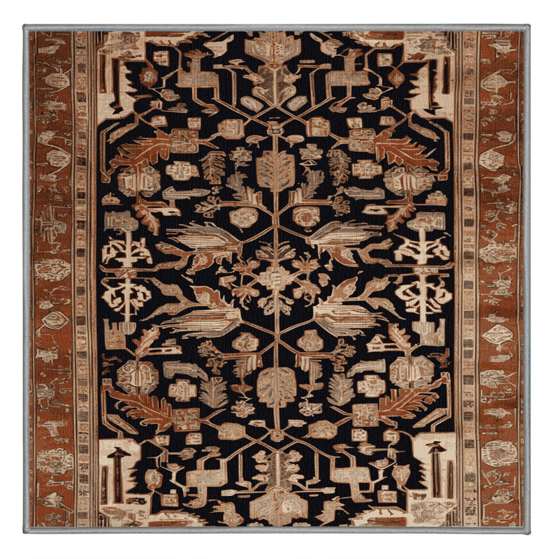 Tapis brun turc lavable à la machine, Carré 8 pi